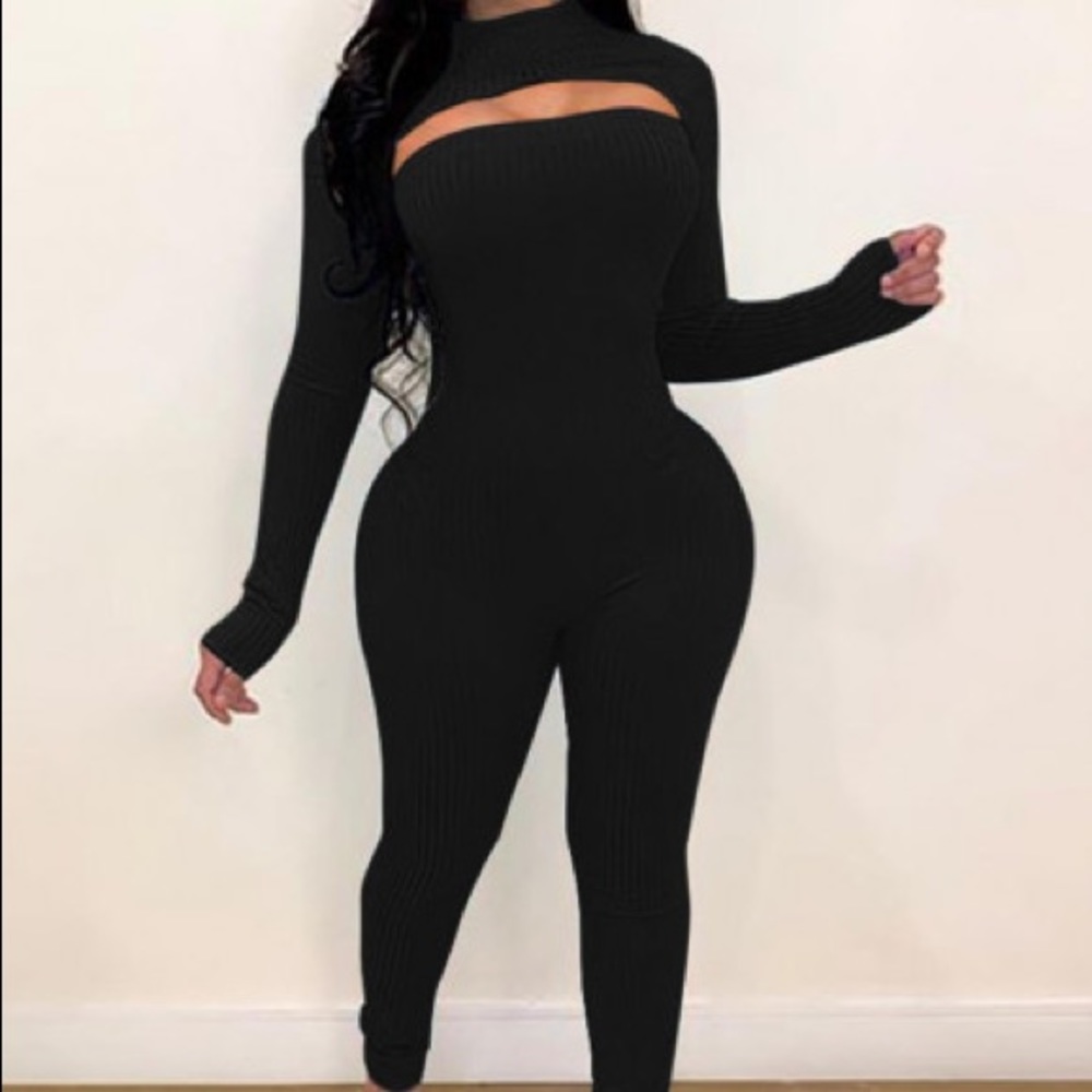 Sexy Basic Skinny Black Two Piece Pants Set